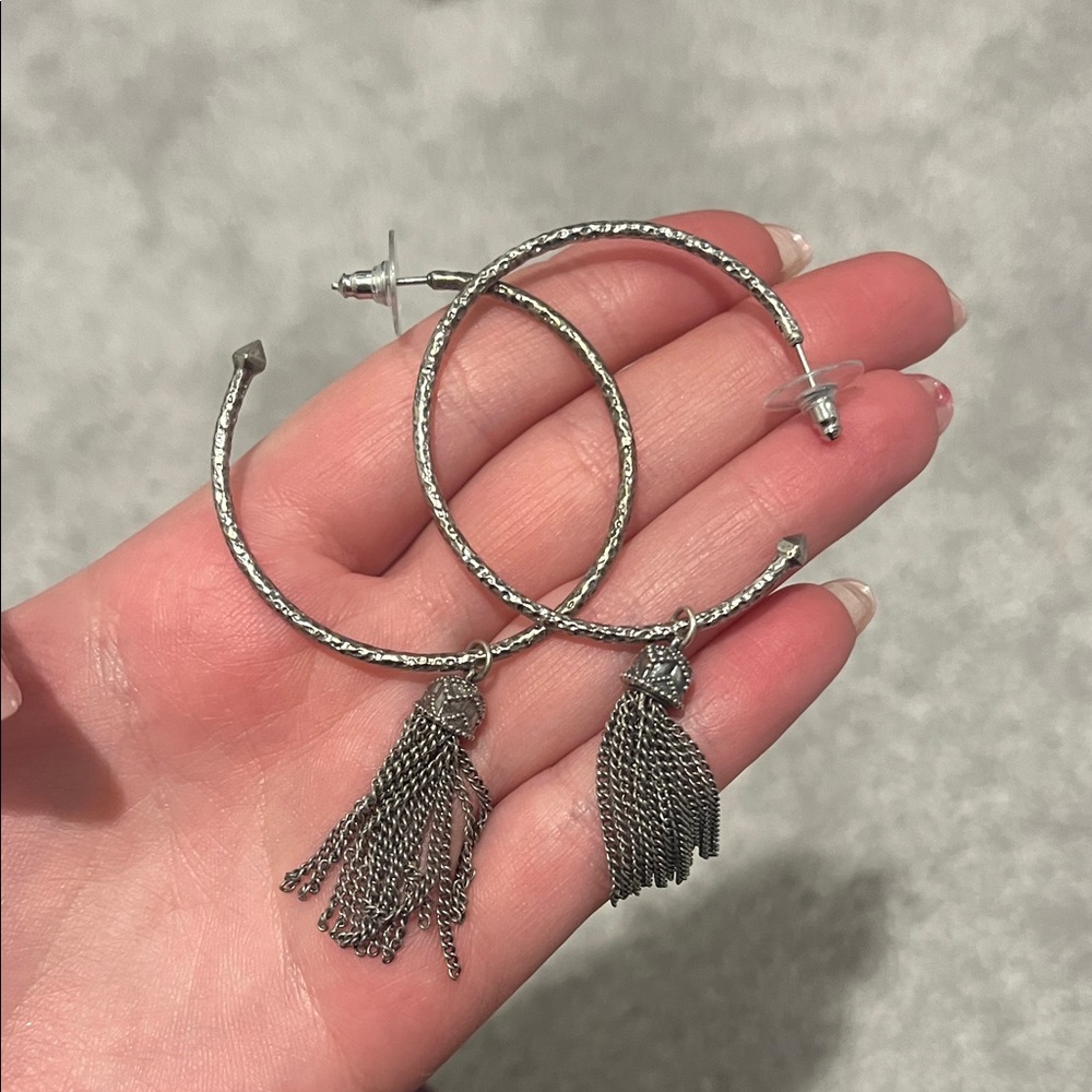 Kendra Scott gunmetal tassel hoops
